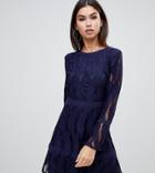 Boohoo Flare Sleeve Lace Dress In Navy - Navy