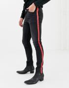 Asos Design Super Skinny Jeans In Washed Black With Red Vinyl Side Stripe - Black