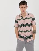 Moss London Skinny Fit Shirt With Revere Collar With Zig Zag Stripe In Pink - Pink