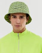 Asos Design Bucket Hat With Neon 'send Memes' Print - Yellow