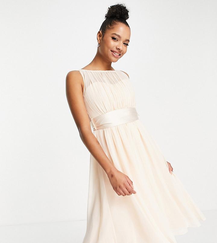 Little Mistress Petite Bridesmaid Midi Skater Dress In Blush-pink