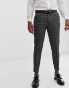 River Island Skinny Pleated Smart Pants In Gray Check - Gray