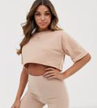 Asos Design Super Crop T-shirt With Raw Edge In Tobacco - Brown