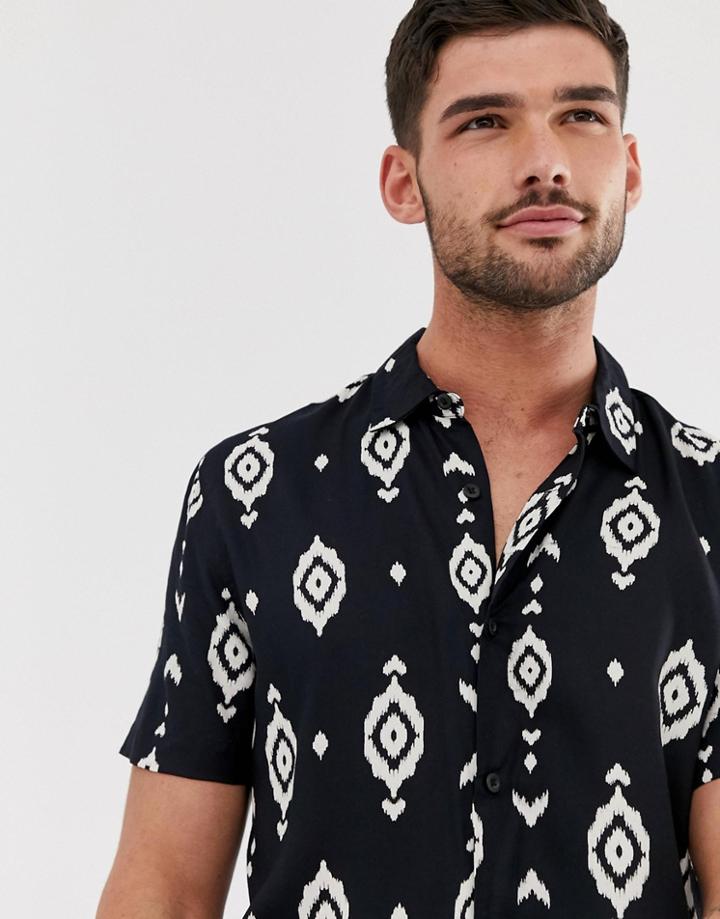 New Look Revere Collar Shirt With Geo-tribal Print In Black