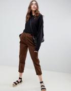 Asos Design Cord Pants With Side Tabs - Brown