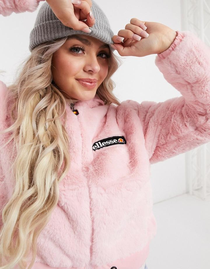 Ellesse Faux Fur Cropped Hooded Jacket In Pink