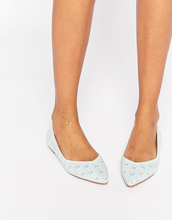 Asos Leyton Embellished Pointed Ballet Flats - Mint
