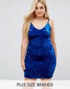 Club L Plus Allover Crushed Velvet Cami Strap Bodycon Dress - Blue