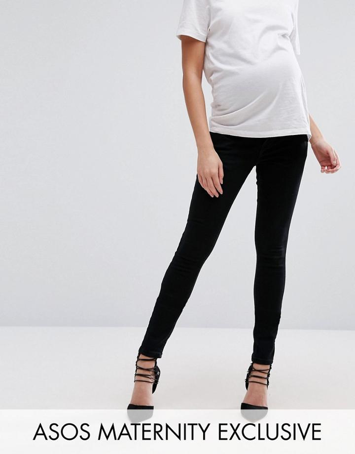 Asos Maternity Ridley Skinny Jean In Clean Black With Over The Bump Waistband - Black