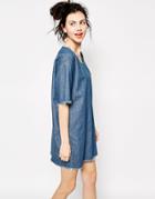 Monki Raw Hem Denim Dress - Blue