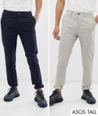 Asos Design Tall 2 Pack Skinny Chinos In Beige & Navy Save - Multi