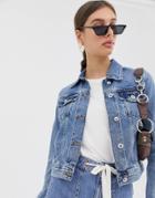 River Island Fitted Denim Jacket In Mid Wash-blue