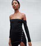 Missguided Tall Exclusive Tall Bardot Popper Bodycon Dress In Black - Black