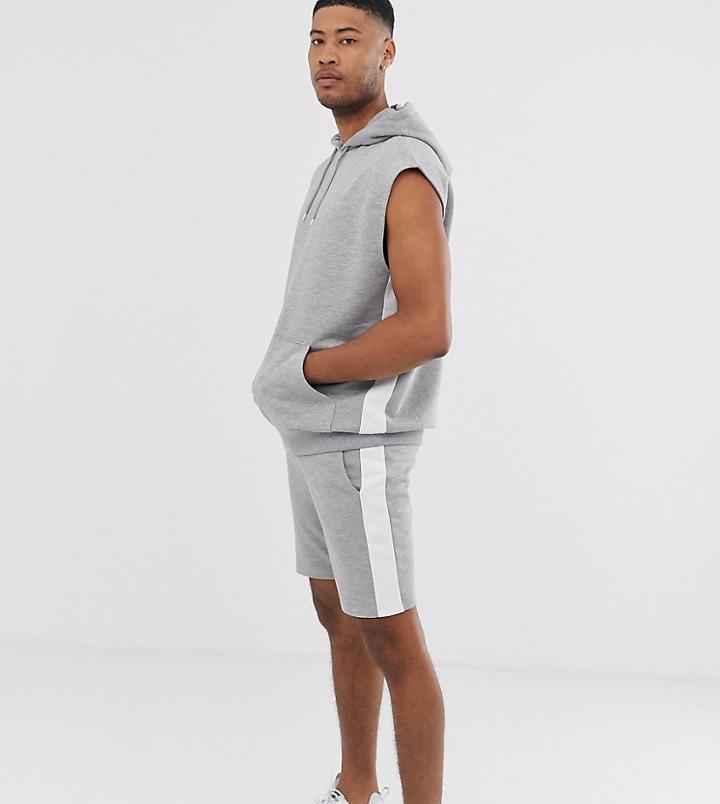 Asos Design Tall Tracksuit Sleeveless Oversized Hoodie And Shorts With Side Stripe In Gray Marl