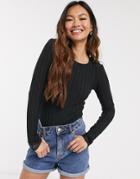 Pieces Nynne Lace Edge Long Sleeve Top-black