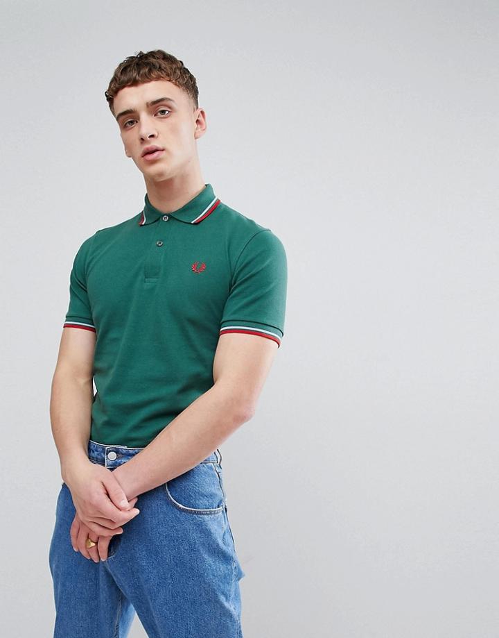 Fred Perry Reissues Twin Tipped Polo In Green - Green