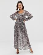 Asos Design Belted Snake Print Maxi Dress-multi