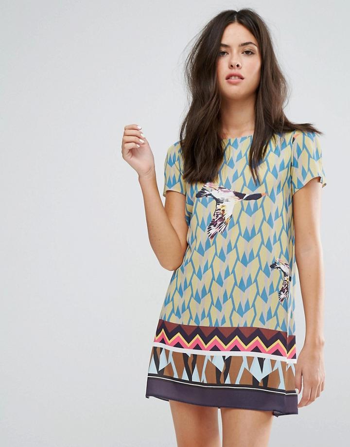 Liquorish Geo And Bird Print Shift Dress - Multi
