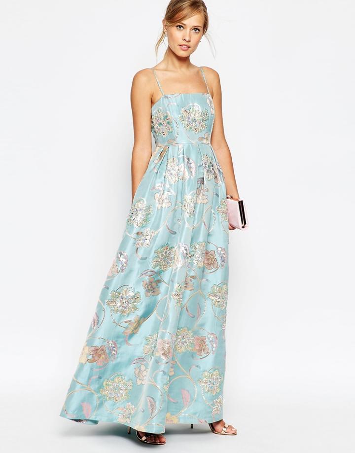 Asos Salon Ball Gown With Embellished Flowers Dress - Multi