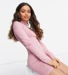 Missguided Petite Knitted Dress With Puff Sleeves In Pink