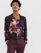 Twisted Tailor Skinny Fit Shirt With Floral Mosaic Print - Red
