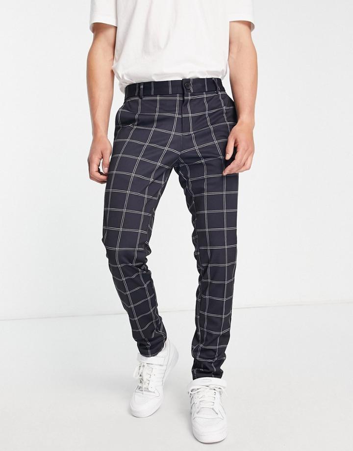 Jack & Jones Intelligence Slim Fit Jersey Pants In Black Check