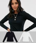 Asos Design Ultimate Organic Cotton Long Sleeve T-shirt With Crew Neck 2 Pack Save-multi