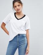 Asos T-shirt In Boyfriend Fit With Contrast V-neck - Multi