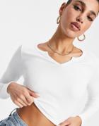 Asos Design Long Sleeve Slim Fit Crop Top With Notch Neck In White