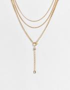 Asos Design Multirow Necklace In Lariat Design In Gold Tone