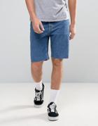 Asos Denim Shorts In Slim Blue With Raw Hem - Blue