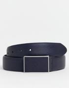 Asos Design Faux Leather Wide Belt In Navy Emboss With Plate Buckle - Navy