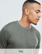 Ted Baker Tall Premium T-shirt With Collar Detail In Khaki - Green