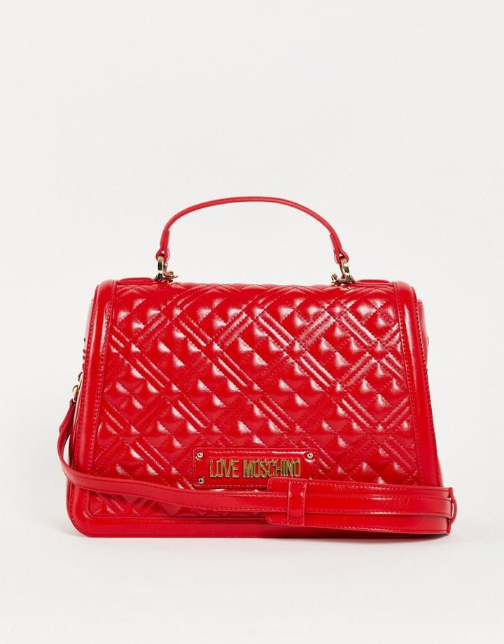 Love Moschino Logo Quilted Top Handle Crossbody Bag In Red
