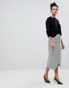 Asos Design Double Breasted Pencil Skirt In Check - Multi