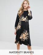 New Look Maternity Floral Print Midi Dress - Black