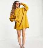 Collusion Hoodie Mini Dress With Embroidery In Mustard-yellow