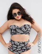 Asos Curve Mix And Match Mono Palm Print Longline Bikini Top - Mono Palm