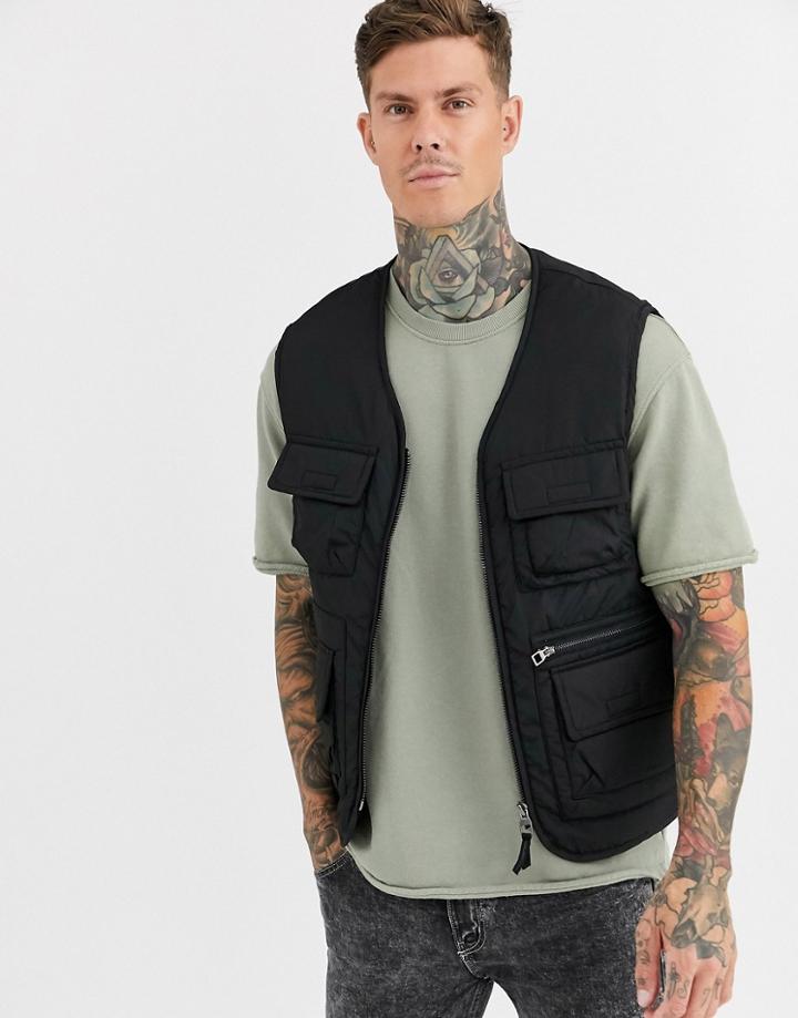 Bershka Utility Puffer Vest In Black