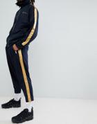 Mennace Skinny Jogger In Navy With Gold Side Stripe - Navy