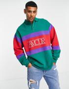 Asos Design Oversized Rugby Sweatshirt With Color Block Detail And Text Print-green