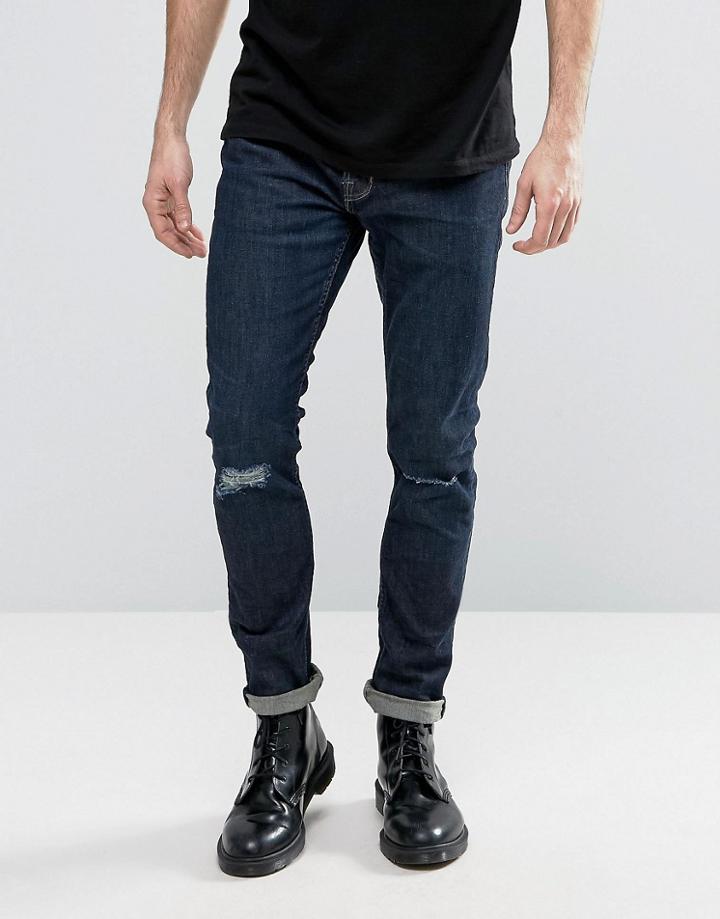 Allsaints Jeans In Skinny Fit With Knee Rips - Blue