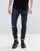 Allsaints Jeans In Skinny Fit With Knee Rips - Blue