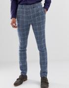 Asos Design Wedding Super Skinny Suit Pants In Blue Wool Blend Check - Blue
