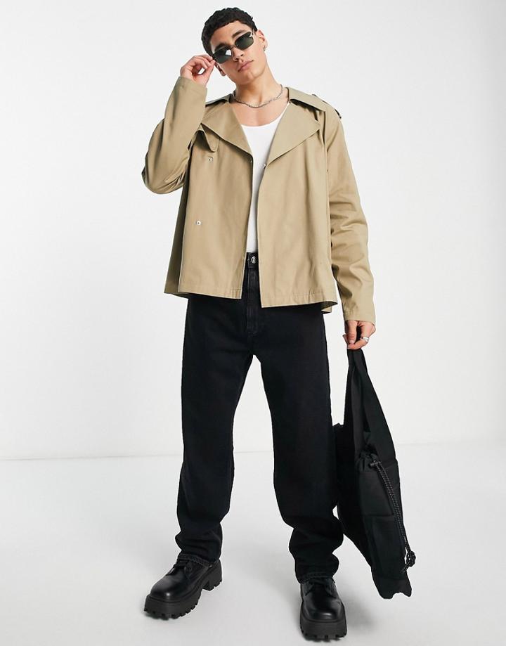 Asos Design Cropped Trench Jacket In Stone-neutral