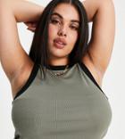 Asos Design Curve Tank Top With Contrast Tipping In Khaki-green