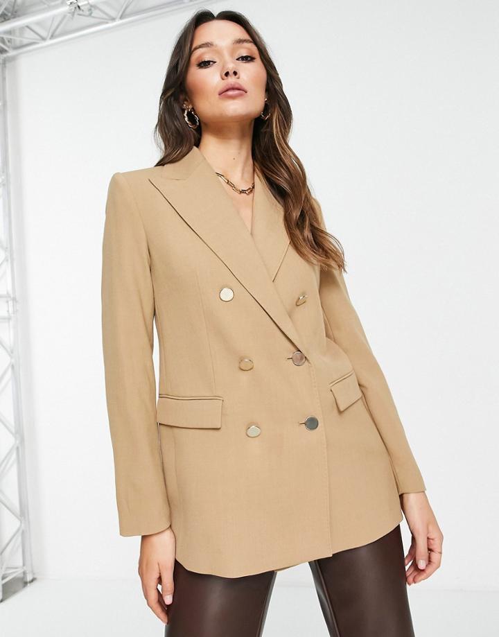 Mango Tailored Double Breasted Blazer In Camel-neutral