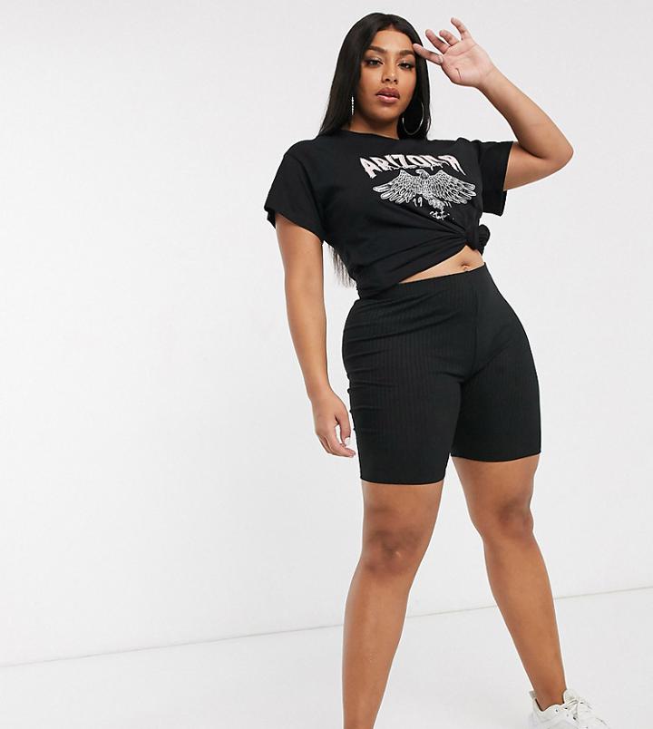 Asos Design Curve Legging Shorts In Rib In Black