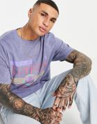 Topman Oversized T-shirt With Vancouver Print In Washed Blue-navy