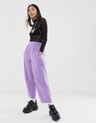 Asos Design Moleskin Pull On Pants In Awkward Length-purple